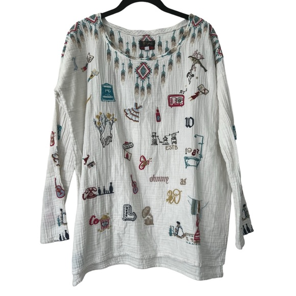 Johnny Was Tops - NWOT Johnny Was Rondo Blouse Americana Embroidered Blouse Top White size M